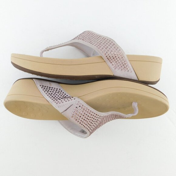 VIONIC Blush Pink Crystal Embellished Leather Thong Sandals 11 - Picture 4 of 6